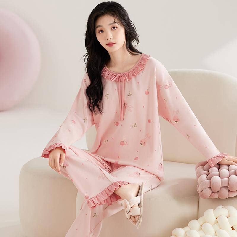 Blaues Blumen-Pyjama-Set für Damen, Nachtwäsche mit langen Ärmeln und langen Hosen, Herbst-Winter, süßer Pyjama, gemütlicher Pyjama, weicher Pyjama für Mädchen, Kawaii-Pyjama 2XL von Joom DACH