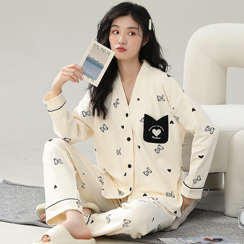 Blaues Karomuster Pyjama Damen Niedlich Kawaii Süß Lange Ärmel Lange Hose Herbst Winter Weiche Nachtwäsche Gemütliche Pyjamas Mädchen Pijamas Dame Pj 3XL von Joom DACH