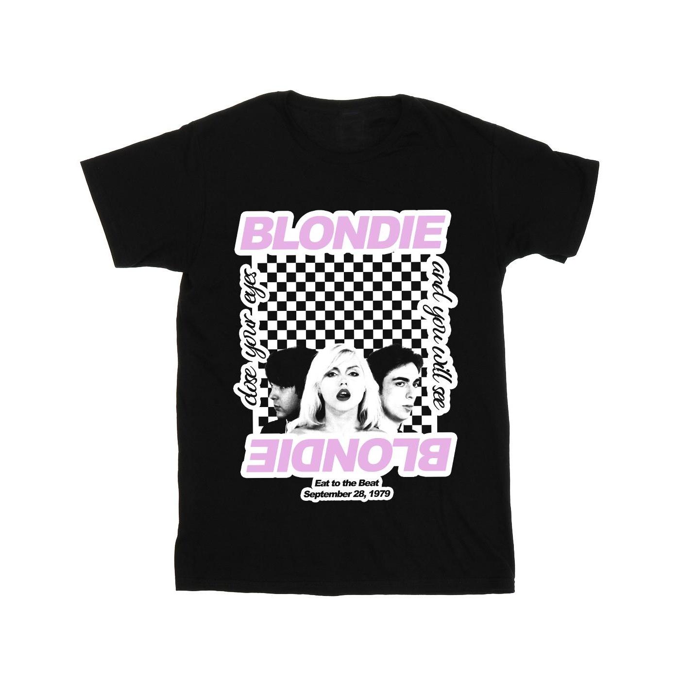 Blondie Damen/Damen kariertes Eat To The Beat Baumwoll-Boyfriend-T-Shirt XXL schwarz von Joom DACH