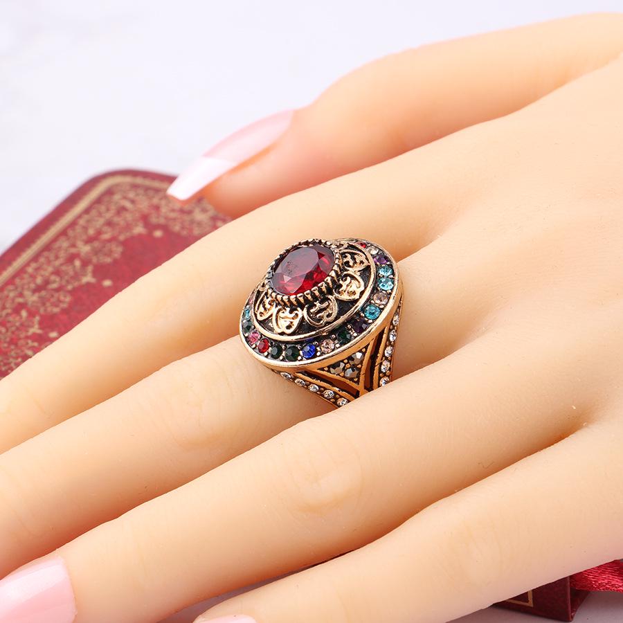 Blucome Königlichen Stil Bunte Kristall Türkischen Breiten Ring Türkei Blume Runde Harz Party Schmuck Vintage Frauen Dame Finger Ring 10 rot von Joom DACH