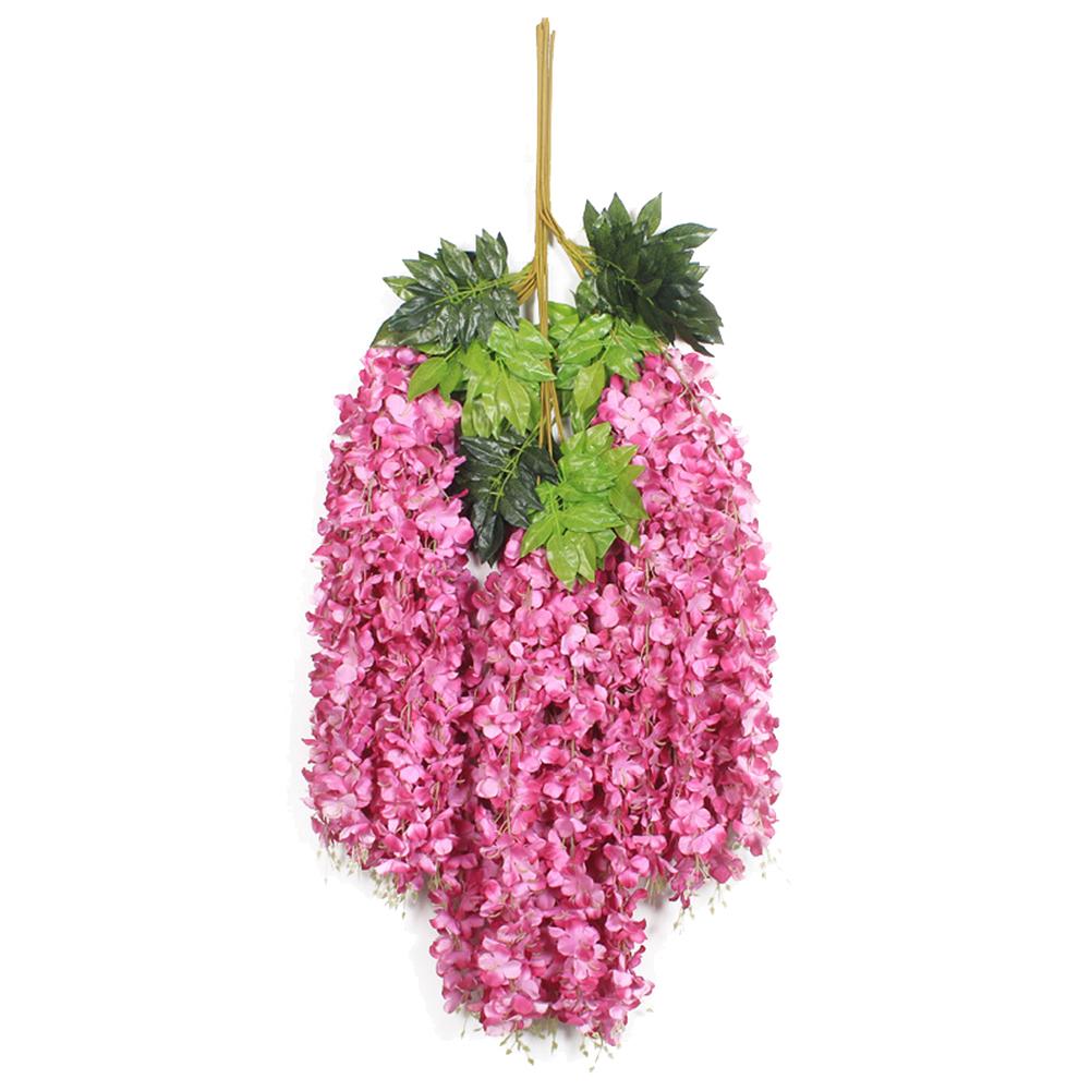 Blühender Blumenstrauß, künstliche Wisteria-Blumenpflanze, Wandbehang, Ranke, Hochzeit, Garten, Heimdekoration rot/violett von Joom DACH
