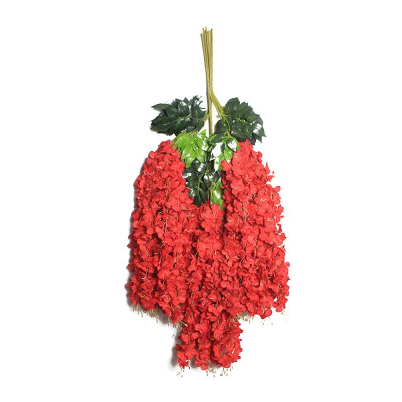 Blühender Blumenstrauß, künstliche Wisteria-Blumenpflanze, Wandbehang, Ranke, Hochzeit, Garten, Heimdekoration rot von Joom DACH