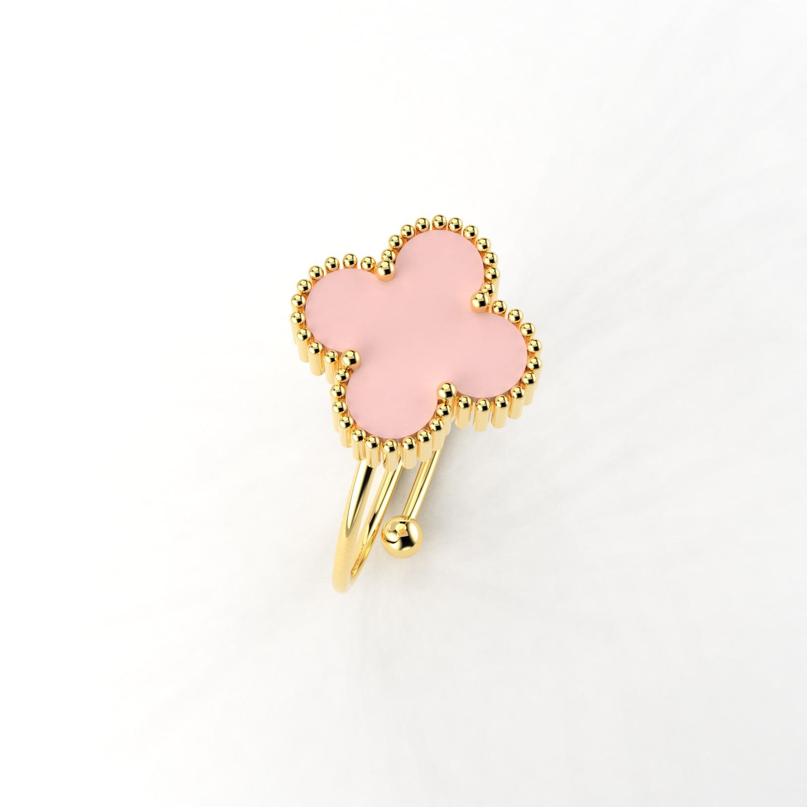 Blütenblatt Vierblättriges Kleeblatt Titanstahl Perlmutt Ring Damen Verstellbarer Fingerring Nische Klein Frisch Kleines Design Zeigefingerring Adjustable opening von Joom DACH