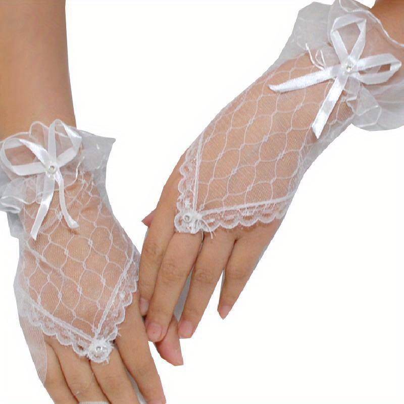 Blume Hohl Fingerlose Handschuhe Damen Netz Tanz Hochzeit Fäustling Hand Dekoration Schleife Gothic Handschuh Netzgarn Fäustlinge beige von Joom DACH