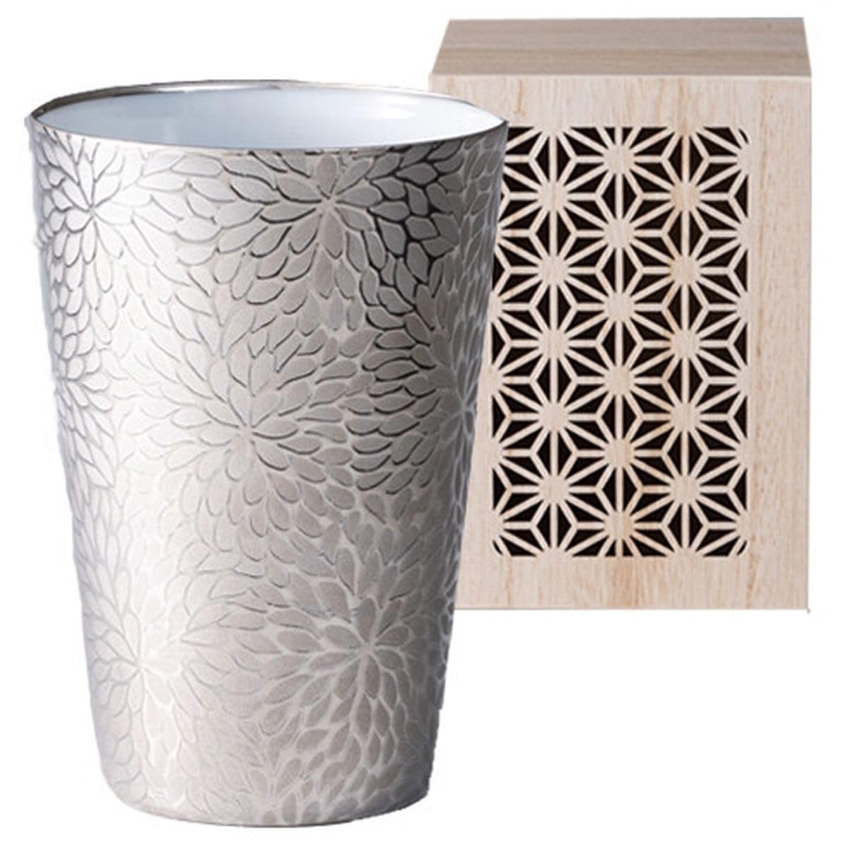Blume Holz Made in Japan J-kitchens Tasse, Ultradünn, Lichtdurchlässiger Becher, Platin, Chrysantheme, Schachtel, 370ml, von Joom DACH