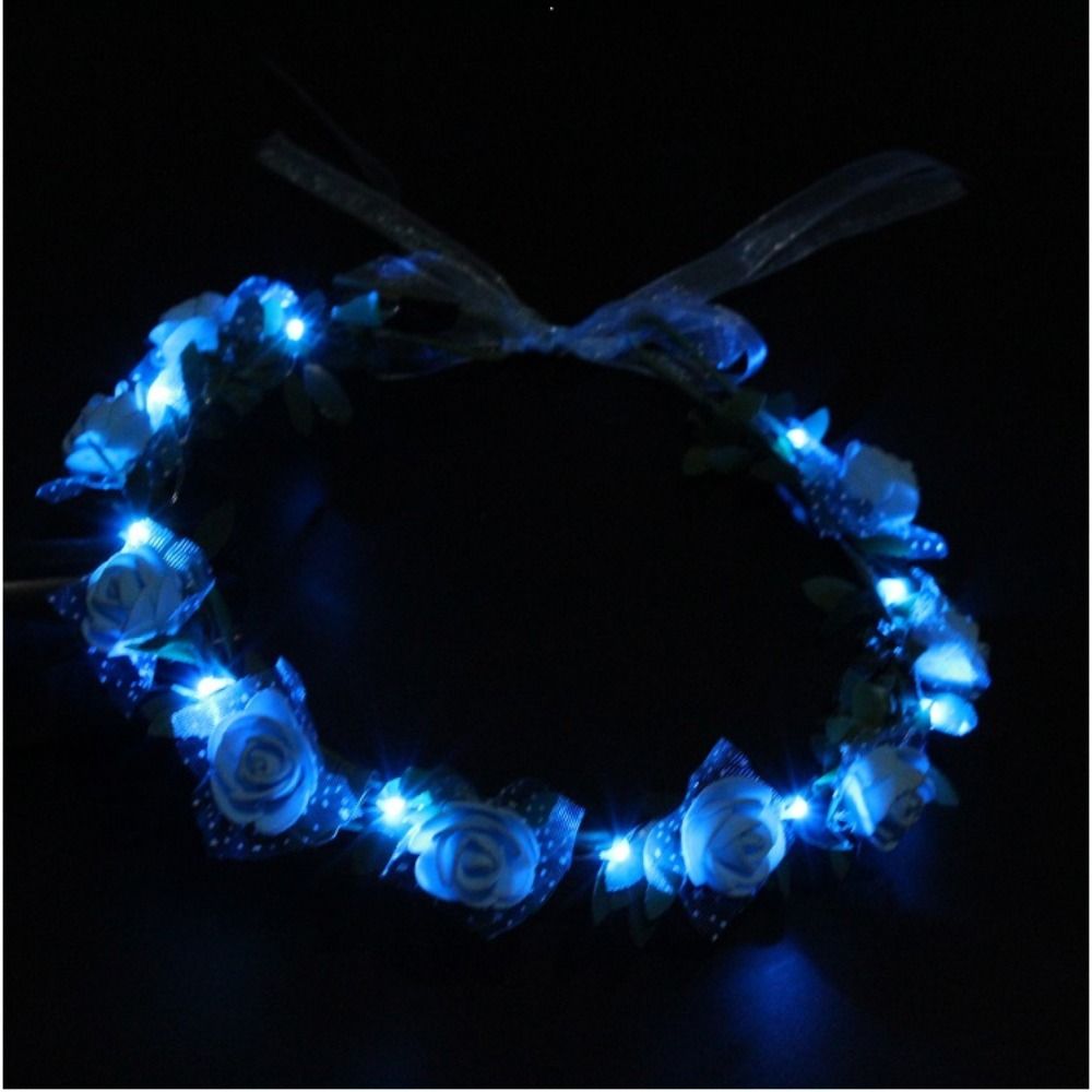 Blume Leuchtender Hochzeitskranz Dekoration LED Lichterkette Frauen Kopfschmuck Krone Blumen Stirnband blau von Joom DACH