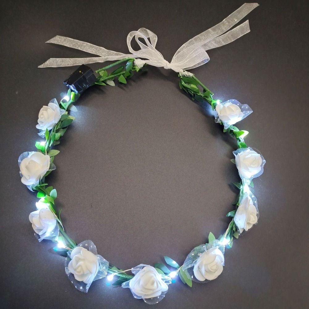 Blume Leuchtender Hochzeitskranz Dekoration LED Lichterkette Frauen Kopfschmuck Krone Blumen Stirnband weiß von Joom DACH