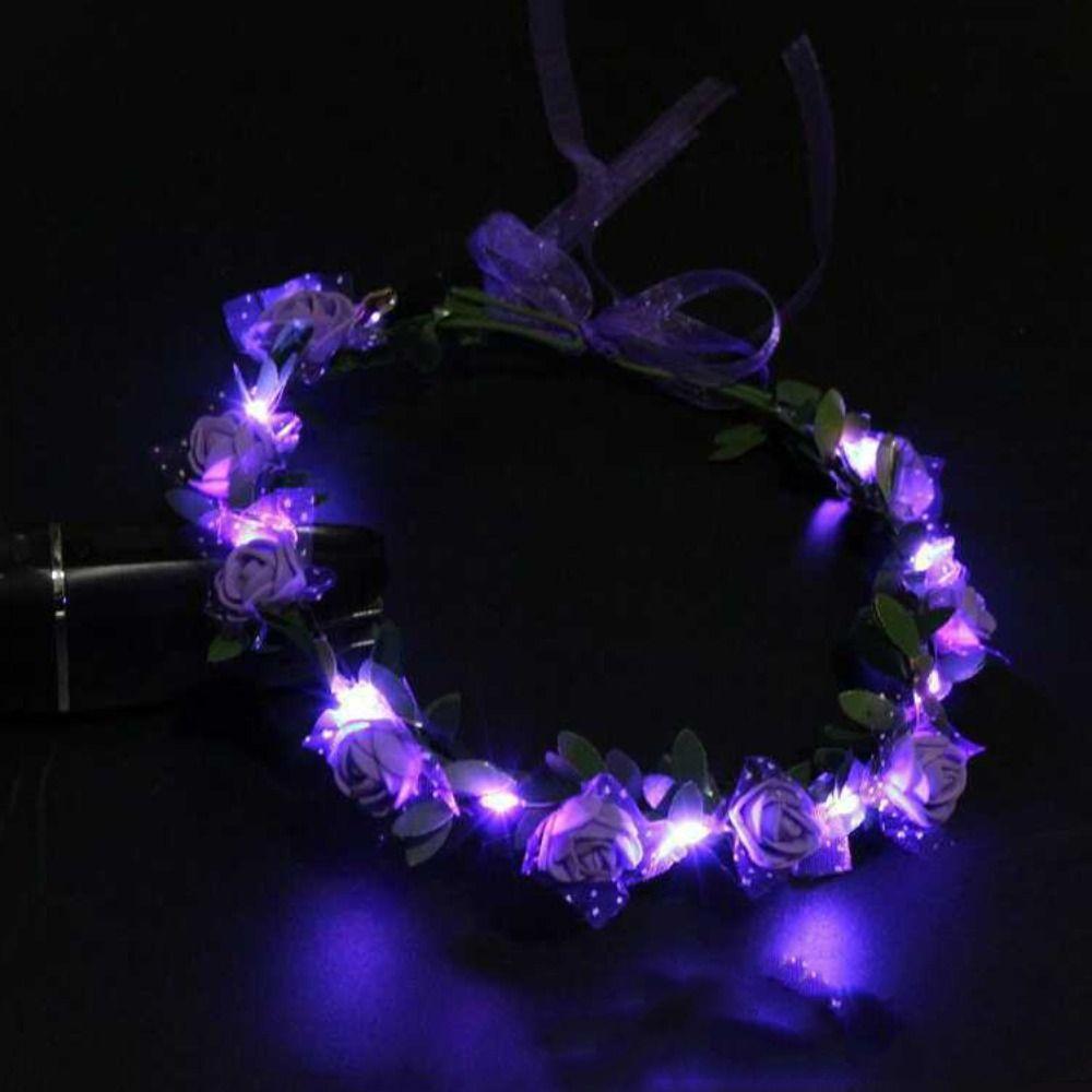 Blume Leuchtender Hochzeitskranz Dekoration LED Lichterkette Frauen Kopfschmuck Krone Blumen Stirnband violett von Joom DACH
