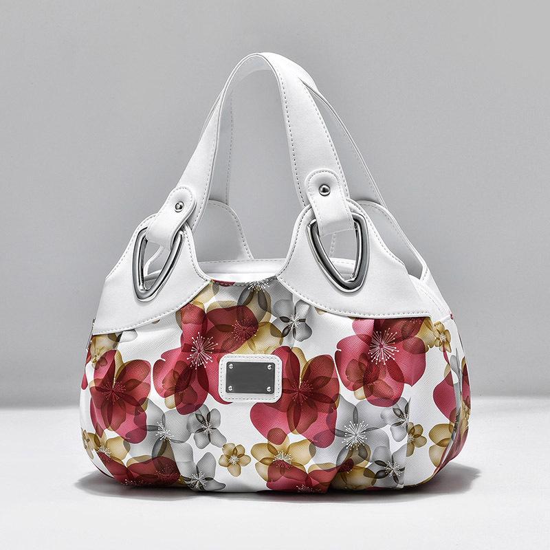 Blume Pu Leder Frauen Handtasche Große frauen Schulter Taschen Berühmte Marke Design Dame Tote Handtasche Farbdruck Umhängetasche 31x15x18cm rot von Joom DACH