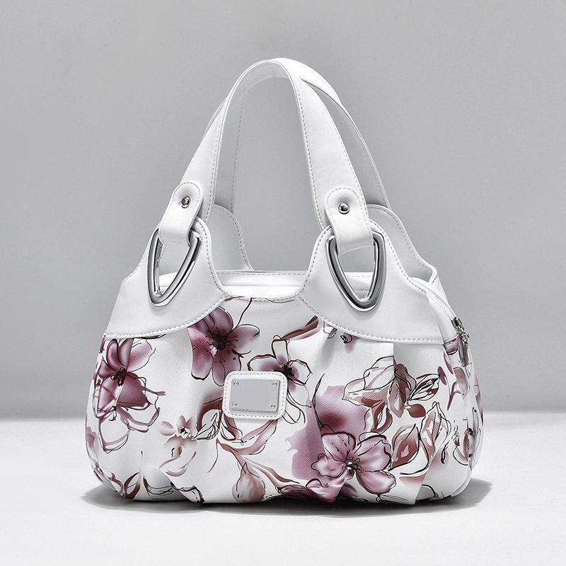 Blume Pu Leder Frauen Handtasche Große frauen Schulter Taschen Berühmte Marke Design Dame Tote Handtasche Farbdruck Umhängetasche 31x15x18cm violett von Joom DACH
