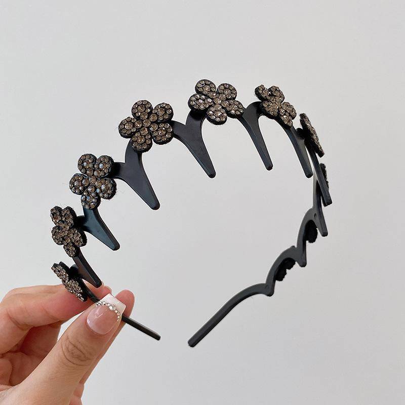 Blume Strass Welle Haarband Stirnbänder Haarreifen Frauen Retro Haarreifen Gesichtswäsche Haarnadel Flauschige Textur Gezahnter Kamm grau von Joom DACH