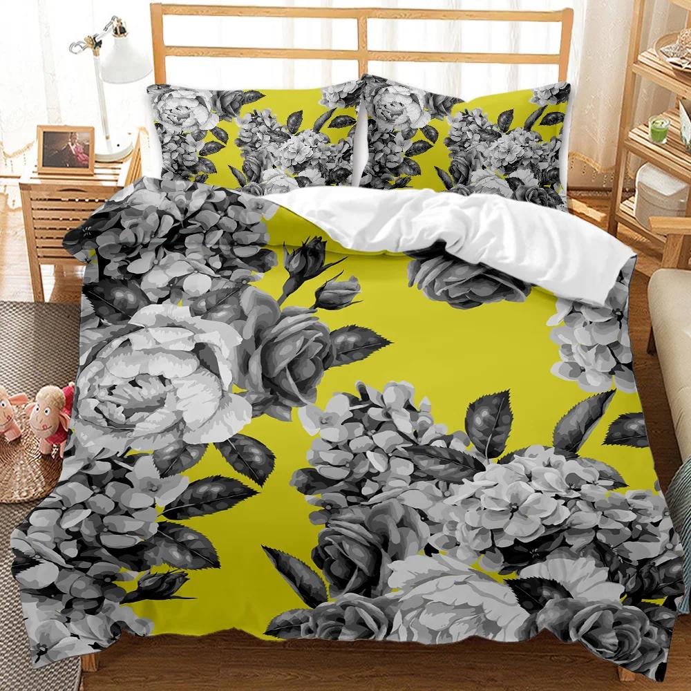 Blumen-Bettbezug-Set, bunte Blumen, frischer Garten, botanischer Zwillings-Bettbezug, Damen-Blumen-Polyester-Bettwäsche-Set, Queen- und King-Size EU single(135x200cm) von Joom DACH