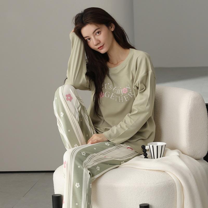 Blumen Damen Pyjama Langarm Lange Hose Herbst Winter Niedliche Nachtwäsche Süßer Pyjama Lässig Pijamas Mädchen Pyjama Set Weiche Pjs 2XL von Joom DACH