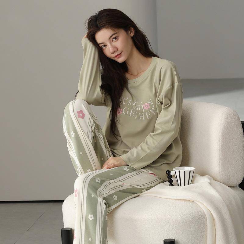 Blumen Damen Pyjama Langarm Lange Hose Herbst Winter Niedliche Nachtwäsche Süßer Pyjama Lässig Pijamas Mädchen Pyjama Set Weiche Pjs 2XL von Joom DACH