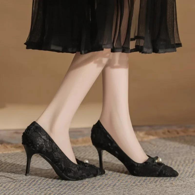 Blumen Schleife Damen Spitze Spitze Zehen High Heels Elegant Damen Designer Stiletto Pumps Sommer Kleiderschuhe 39 schwarz von Joom DACH