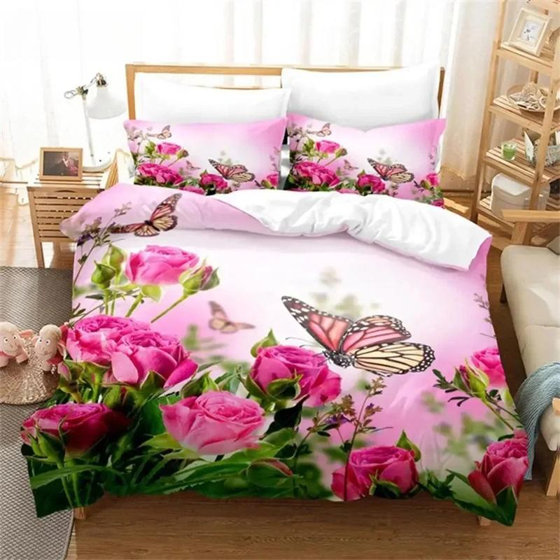 Blumen-Schmetterlings-Bettwäscheset Bettbezug-Set 3D-Bettwäsche Digitaldruck Bettwäsche Queen-Size-Bettset Modedesign 70x133cm 2pcs von Joom DACH