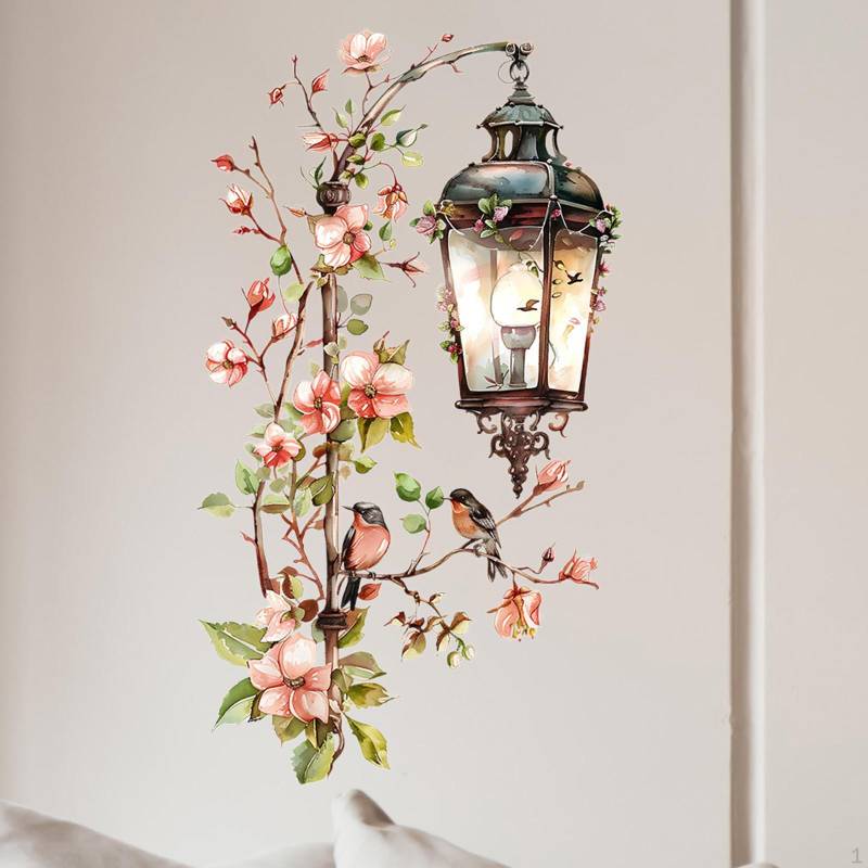 Blumenranken Wandsticker, Wanddeko Kreativer dekorativer Blumen- und Lampenaufkleber für TV-Hintergrund von Joom DACH
