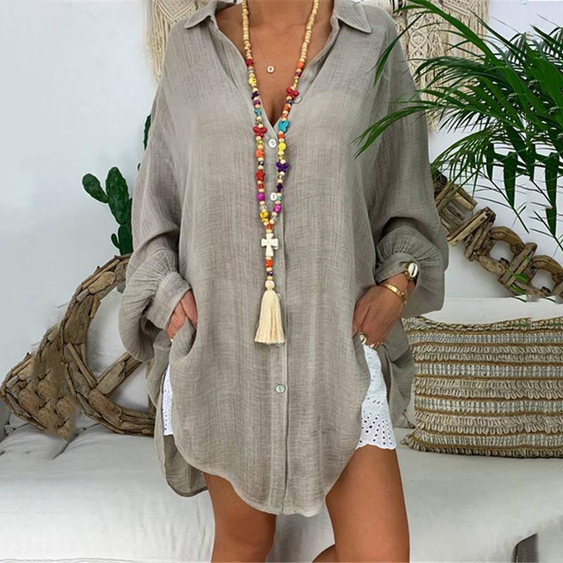 Blusen Hemden Langarm Damen Tops Button Down Lose Casual Baumwolle Plus Size Damen Weiß 5XL graue Blusen Hemden Langarm Damen Tops Button Down Lose Casual Baumwolle Plus Size Damen Weiß 5XL graue von Joom DACH