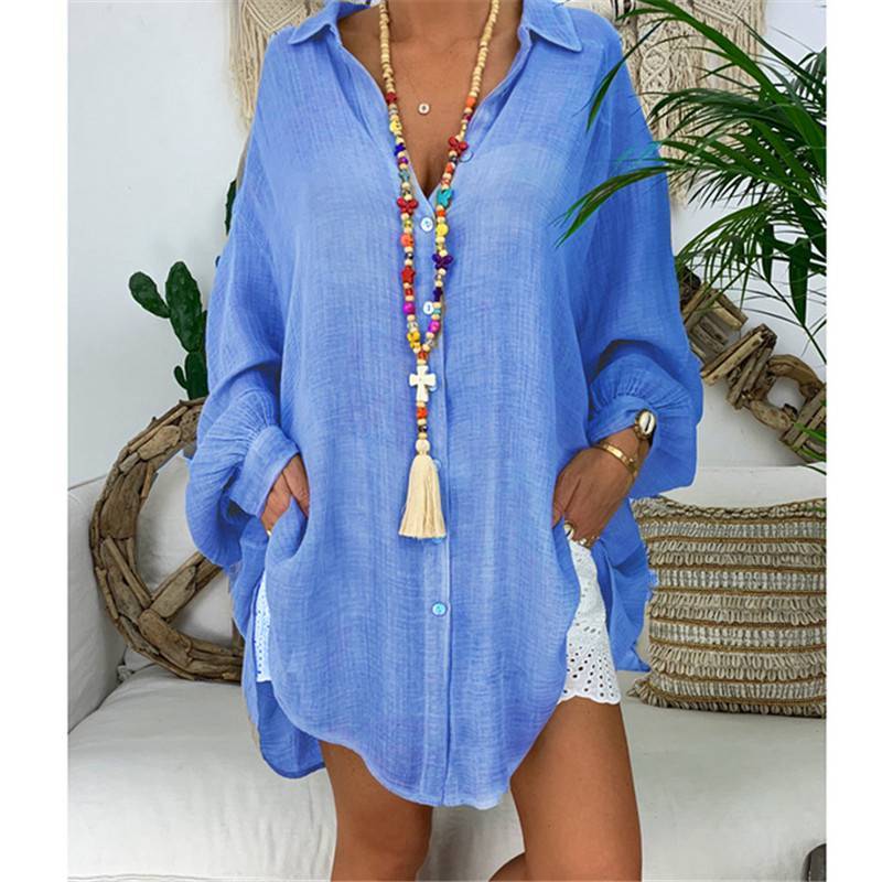 Blusen Hemden Langarm Damen Tops Button Down Lose Casual Baumwolle Plus Size Damen Weiß 5XL blau Blusen Hemden Langarm Damen Tops Button Down Lose Casual Baumwolle Plus Size Damen Weiß 5XL blau von Joom DACH