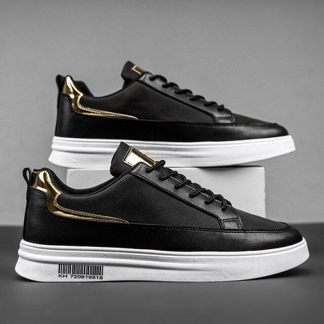 Board Schuhe Für Männer Weiße Schuhe Skateboard Turnschuhe Atmungsaktives Leder Casual Schuhe Männlichen Bequeme Wanderschuhe Tenis 39 schwarz von Joom DACH