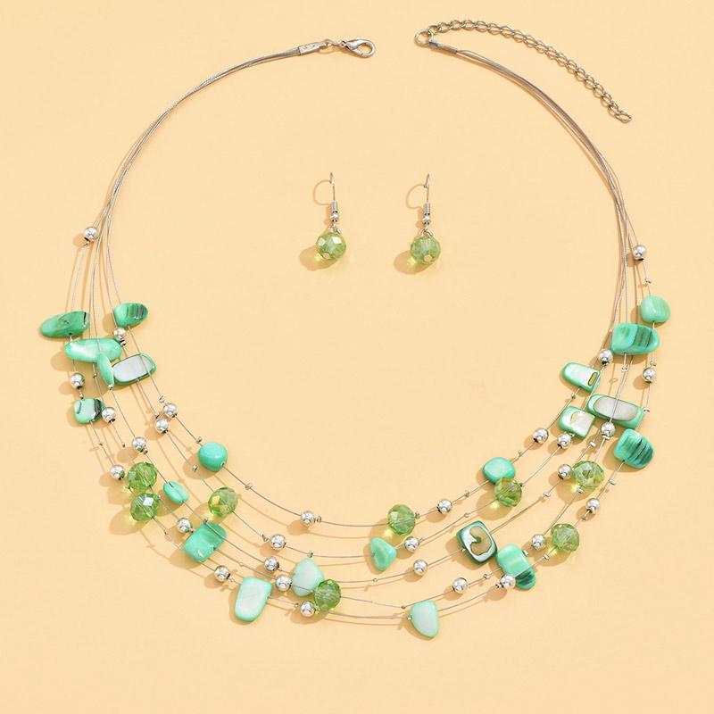 Böhmen Shell Kristall Perlen Multi Layer Halsband Halskette Ohrringe für Frauen Braut Boho Afrikanischen Schmuck Sets Luxus Zubehör grün von Joom DACH
