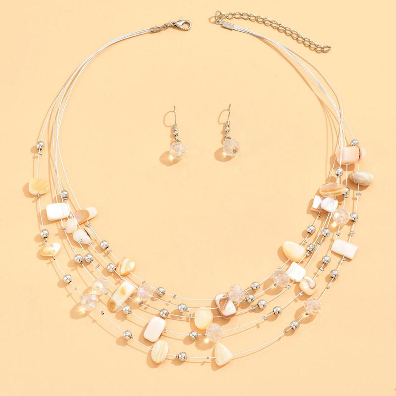 Böhmen Shell Kristall Perlen Multi Layer Halsband Halskette Ohrringe für Frauen Braut Boho Afrikanischen Schmuck Sets Luxus Zubehör weiß von Joom DACH