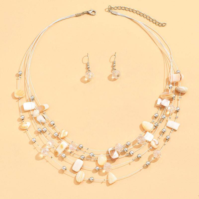 Böhmen Shell Kristall Perlen Multi Layer Halsband Halskette Ohrringe für Frauen Braut Boho Afrikanischen Schmuck Sets Luxus Zubehör weiß von Joom DACH