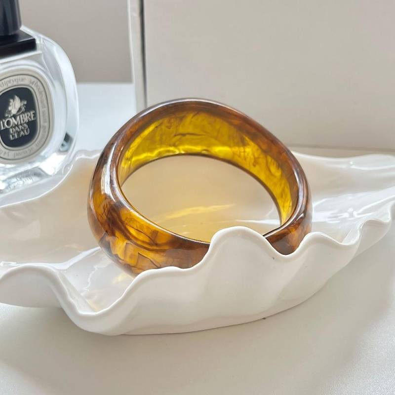 Böhmische Acryl Armreif glänzend transparent Hand Ring einfache unregelmäßige breite Armband Mädchen bernstein von Joom DACH