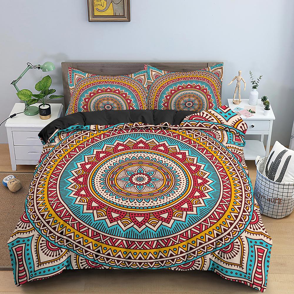 Böhmische Mandala King Queen Bettbezug Retro Ethnisch Blume Bettwäsche Set Für Erwachsene Frauen Boho Floral 2/3-teilig Polyester Steppdeckenbezug EU single(135x200cm) von Joom DACH