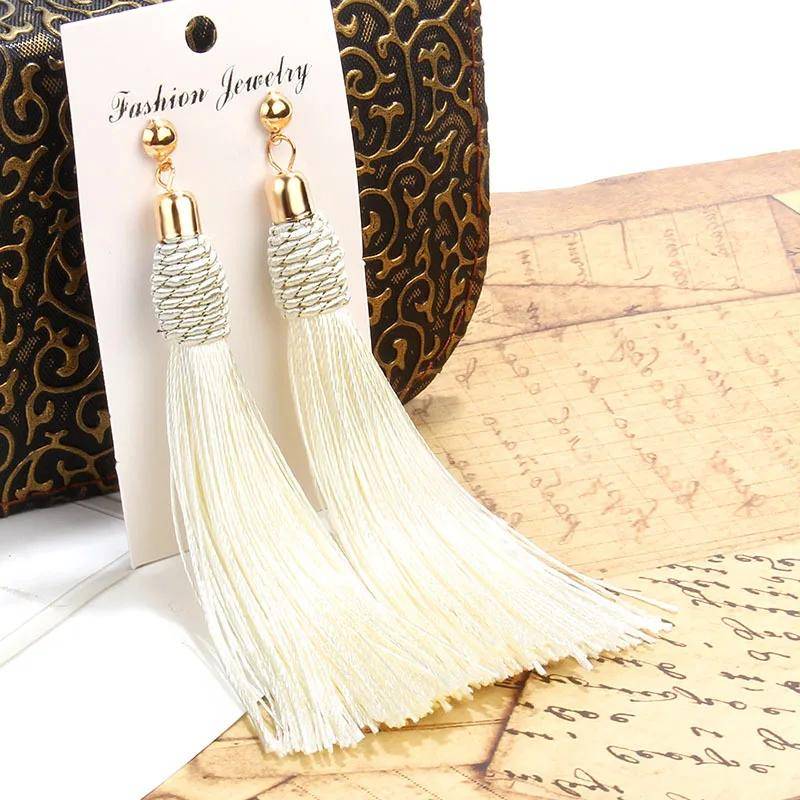Böhmische handgewebte Quasten-Hängeohrringe für Frauen, ethnische Seidenstoff-Ohrhänger, neue weibliche Boho-Schmuckgeschenk von Joom DACH