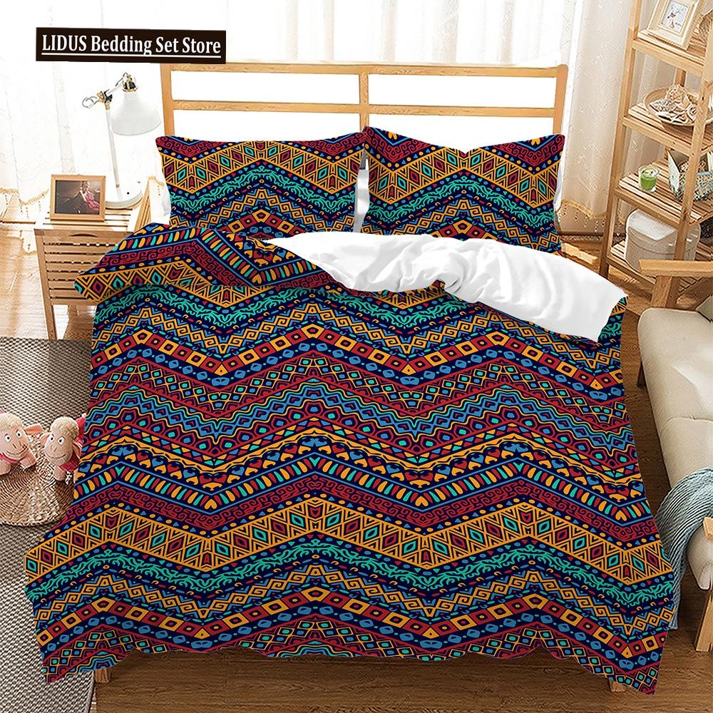 Böhmisches Bettbezug-Set 3 Teile Rautenstreifen Ethno Boho Vintage Quilt King Queen Für Jungen Mädchen Teenager Polyester Bettwäsche-Set EU single(135x200cm) von Joom DACH