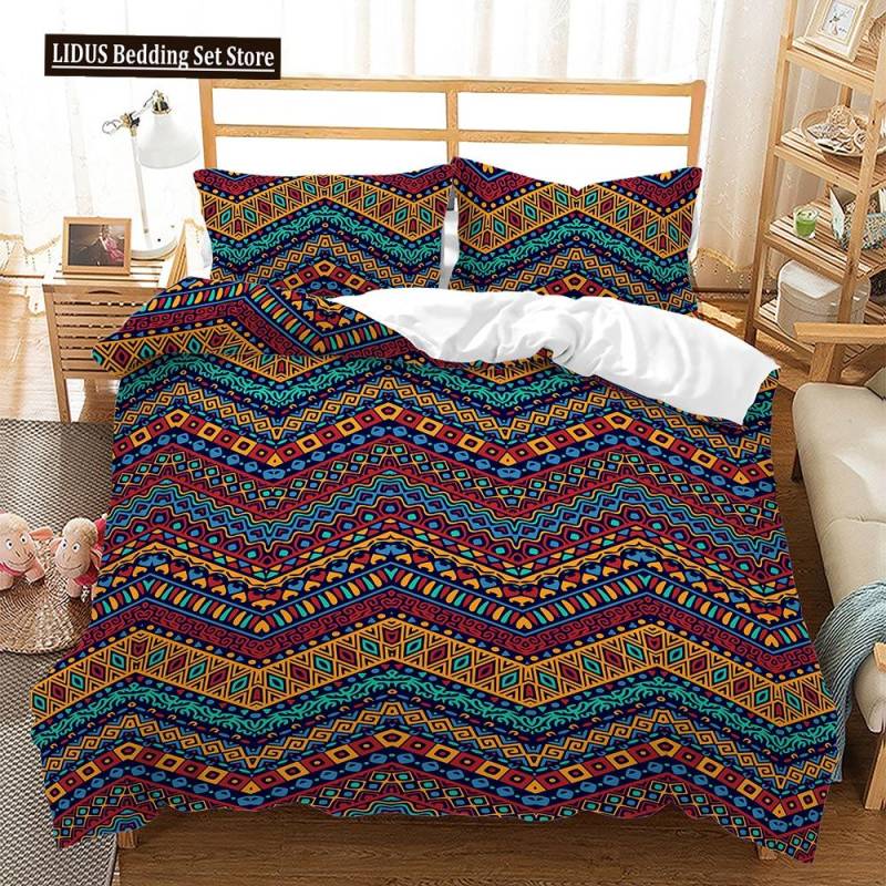 Böhmisches Bettbezug-Set 3 Teile Rautenstreifen Ethno Boho Vintage Quilt King Queen Für Jungen Mädchen Teenager Polyester Bettwäsche-Set EU single(135x200cm) von Joom DACH