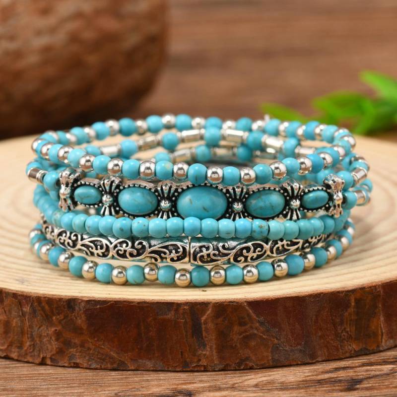 Böhmisches DIY Perlenarmband für Damen Handgefertigter Türkisstein Schmuck Mode Boho Chic Verstellbarer Fußkettchen von Joom DACH