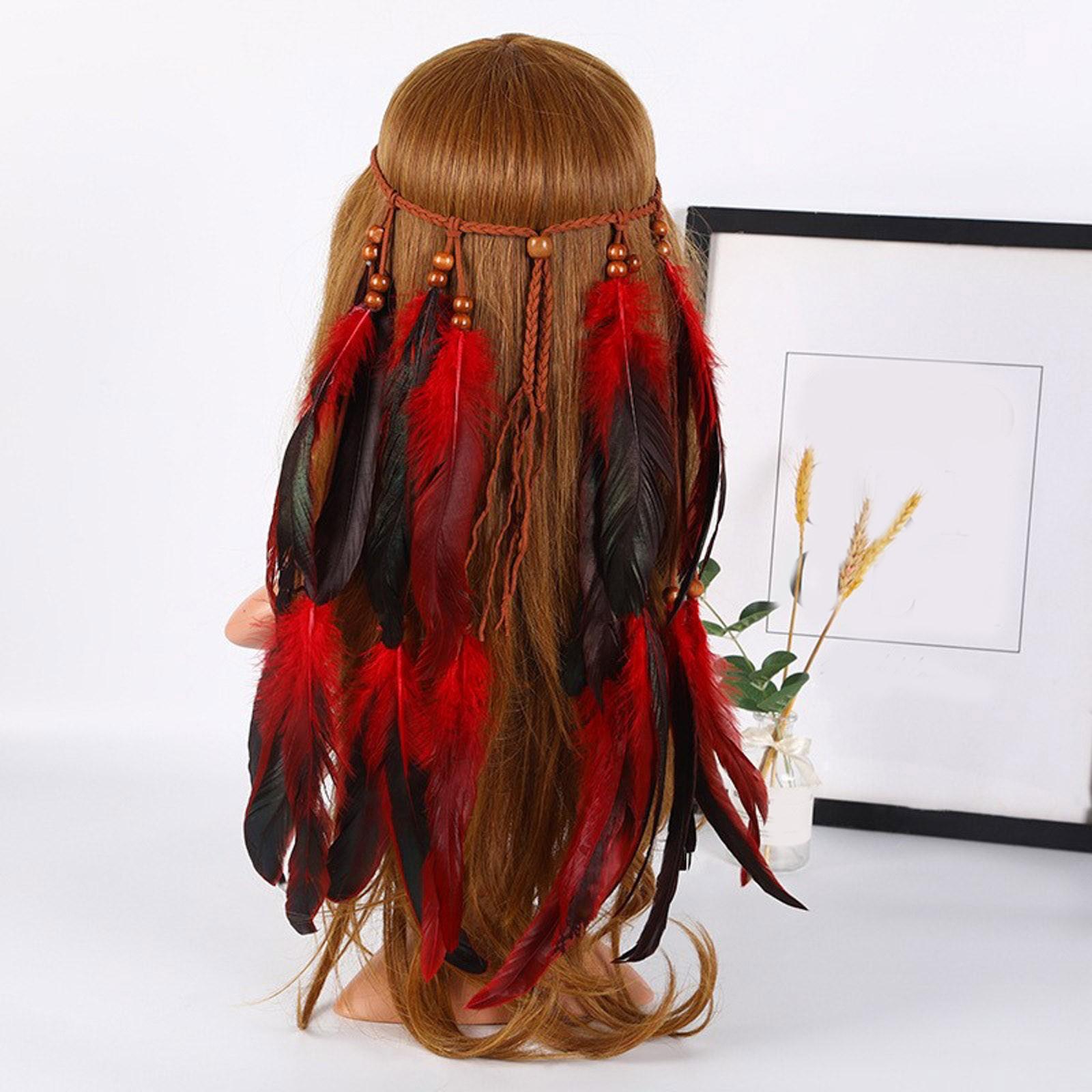 Böhmisches Damen-Stirnband, Vintage-Stil, Hippie-Feder-Kopfschmuck, Kopfbedeckung für Damen und Mädchen, indische ethnische Stirnbänder, Haar-Accessoires One Size rot Böhmisches Damen-Stirnband, Vintage-Stil, Hippie-Feder-Kopfschmuck, Kopfbedeckung für Damen und Mädchen, indische ethnische Stirnbänder, Haar-Accessoires One Size rot von Joom DACH
