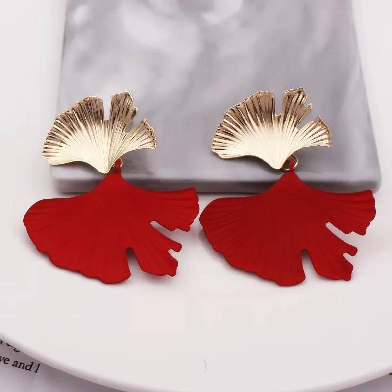 Bohemian Geometrische Gold Farbe Ginkgo Biloba Blatt Form Tropfen Ohrringe für Frauen Aussage Ohr Schmuck Zubehör Punk rot von Joom DACH
