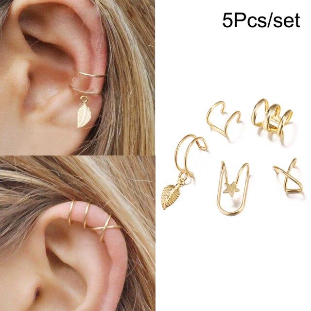 Bohemian Gold Star Blätter Nicht Piercing Ohr Clip Ohrringe für Frauen Männer Einfache Gefälschte Knorpel Ohr Manschette Schmuck Clip d'oreille von Joom DACH