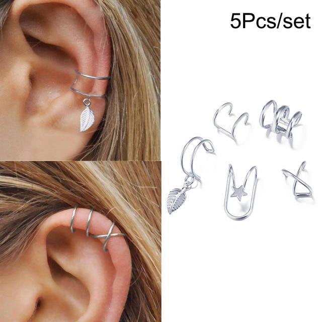 Bohemian Gold Star Blätter Nicht Piercing Ohr Clip Ohrringe für Frauen Männer Einfache Gefälschte Knorpel Ohr Manschette Schmuck Clip d'oreille von Joom DACH