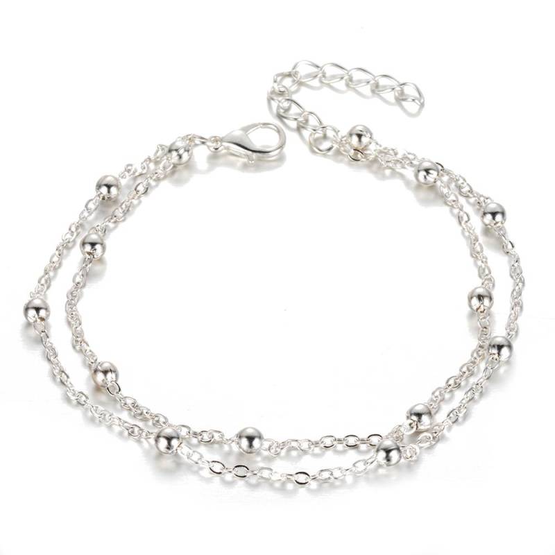 Bohemian Multilayer Legierung Perlen Fußkettchen Damen Mode Strand Schmuck Party Geschenke silber von Joom DACH