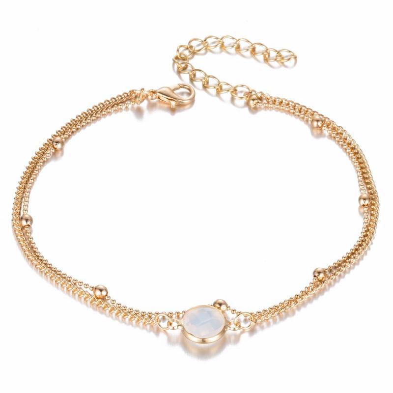 Boho Opal weibliche Fußkettchen barfuß häkeln Sandalen Fuß Schmuck Bein Fußkettchen auf Fuß Knöchel Armbänder weiß von Joom DACH