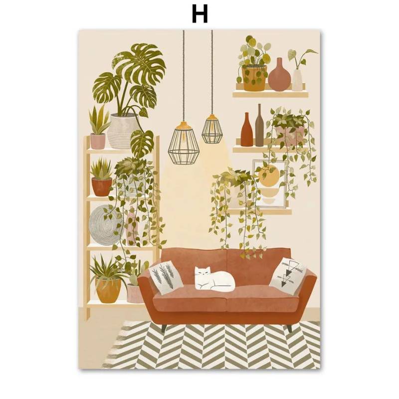 Boho Pflanzen Garten Kaktus Mond Wäsche Katze Wand Kunst Leinwand Malerei Nordic Poster Und Drucke Wand Bilder Für Wohnzimmer Dekor 30x40cm No Framed von Joom DACH