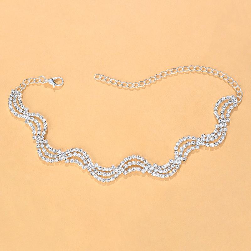 Boho Silber Welle Strass Fußkettchen Armband Schmuck Für Frauen Sommer Strand Mehrschichtige Fußkettchen Bein Kette Fuß Schmuck 30cm von Joom DACH