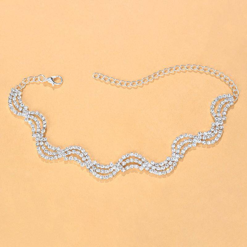Boho Silber Welle Strass Fußkettchen Armband Schmuck Für Frauen Sommer Strand Mehrschichtige Fußkettchen Bein Kette Fuß Schmuck 30cm von Joom DACH