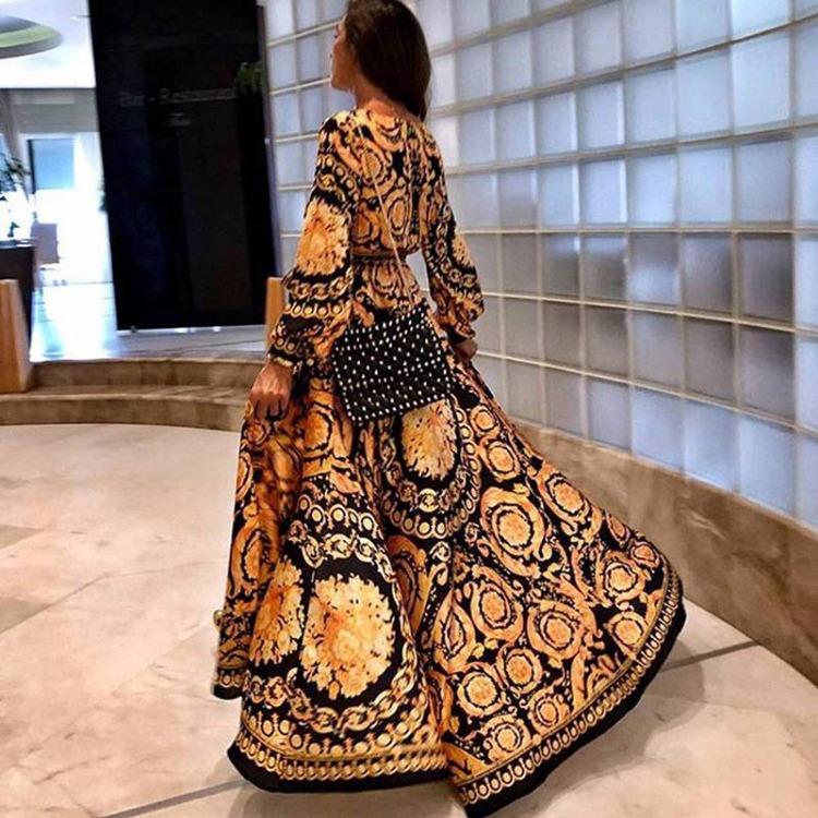 Boho Sommer Damen V-Ausschnitt Bedrucktes Langes Maxi-Sommerkleid L von Joom DACH