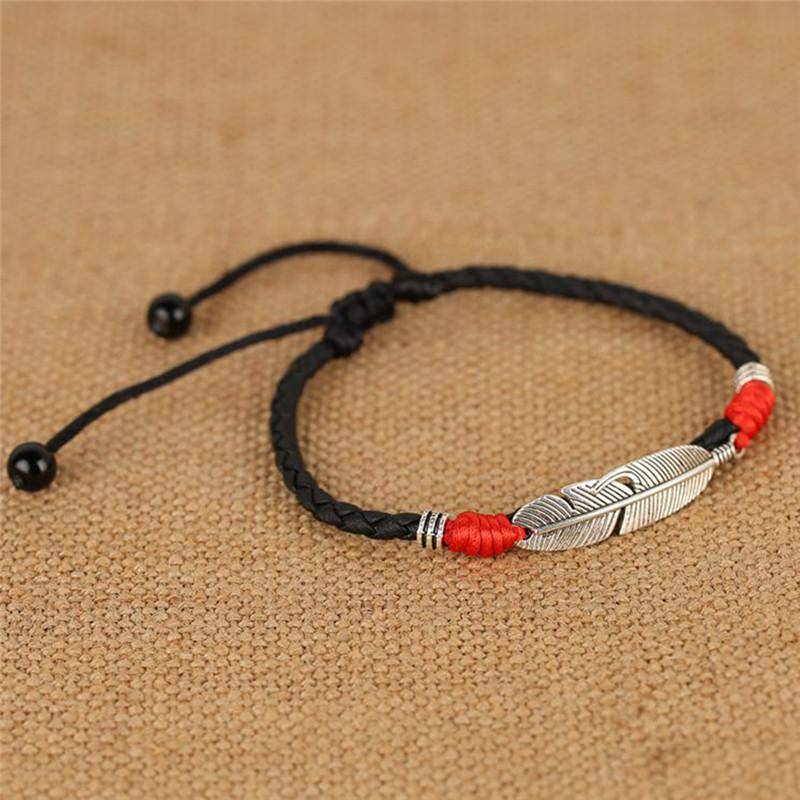 Boho handgemachte Mann Feder Leder Seil Fußkettchen Barfuß Sandale Strand Schmuck rot von Joom DACH