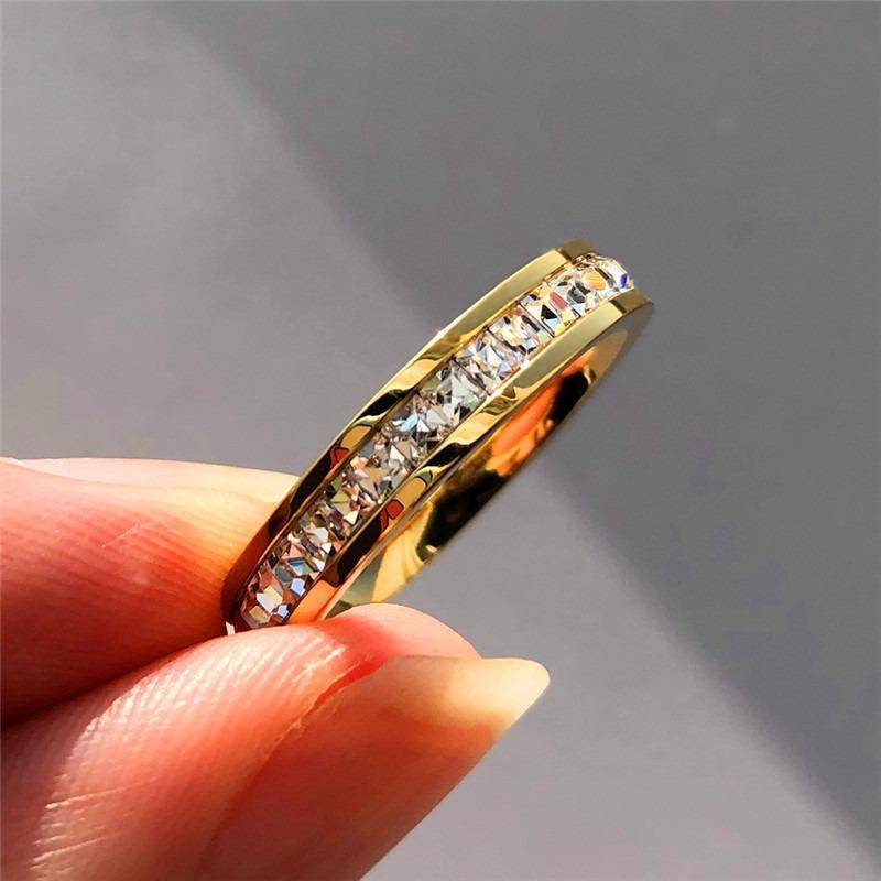 Boho weiblicher Kristallring Vintage Edelstahl Damen Eheringe Modeversprechen Verlobungsring 3 gold von Joom DACH