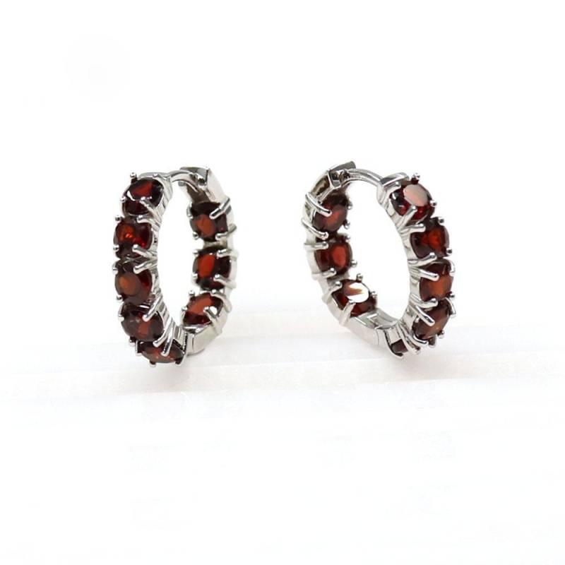 Bolaijewelry, 925er Sterlingsilber, natürlicher Edelstein, rund, 4,0 mm, Granat-Ohrringe, modisches klassisches Design, edler Schmuck für Damen rot von Joom DACH