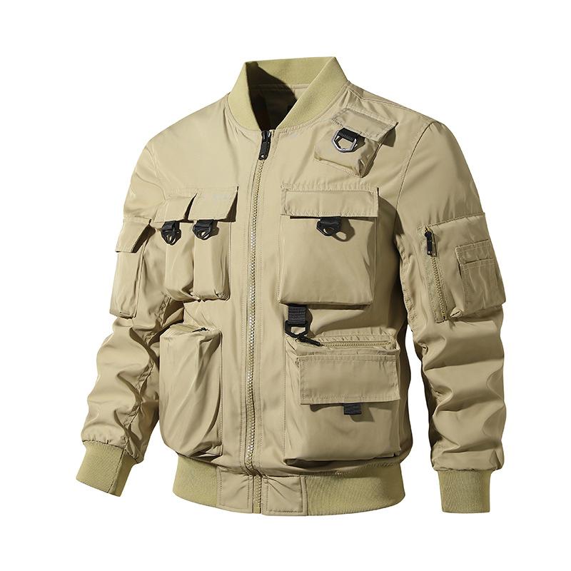 Bomberjacke Herren Retro Amerikanische Baseballjacke Multi-Pocket-Overall Funktionsjacke DREI Anti-Sturm-Oberteile L von Joom DACH