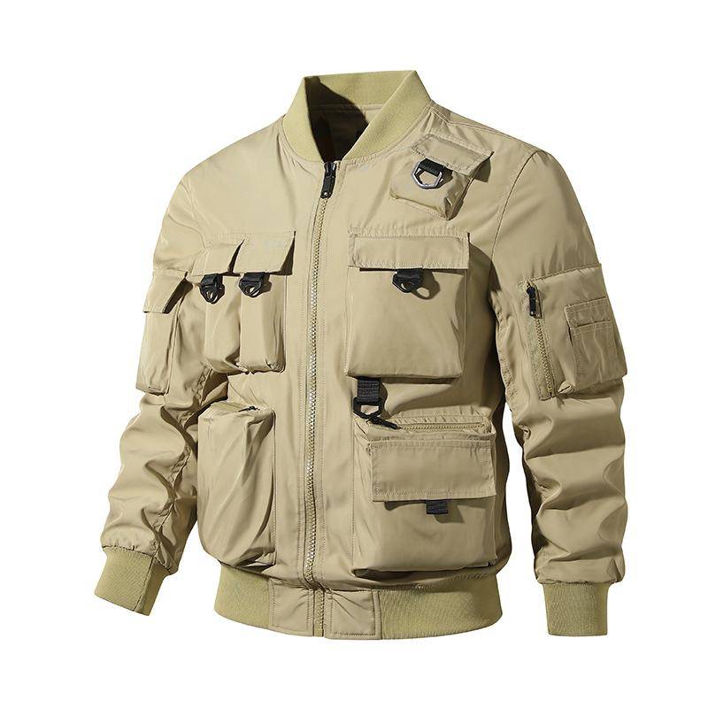 Bomberjacke Herren Retro Amerikanische Baseballjacke Multi-Pocket-Overall Funktionsjacke DREI Anti-Sturm-Oberteile L von Joom DACH