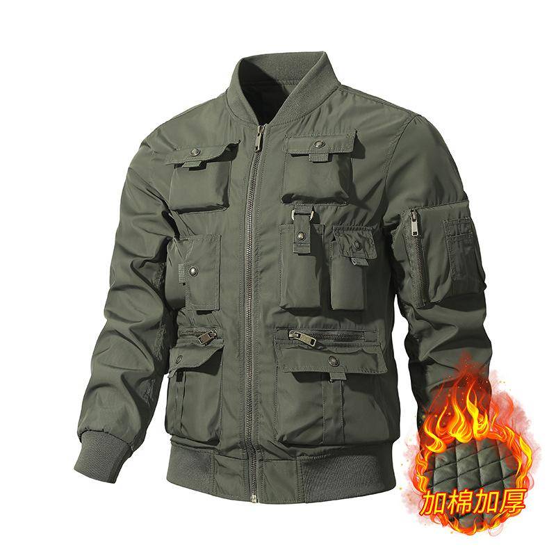 Bomberjacke Herren Retro Amerikanische Baseballjacke Multi-Pocket-Overall Funktionsjacke DREI Anti-Sturm-Oberteile M von Joom DACH