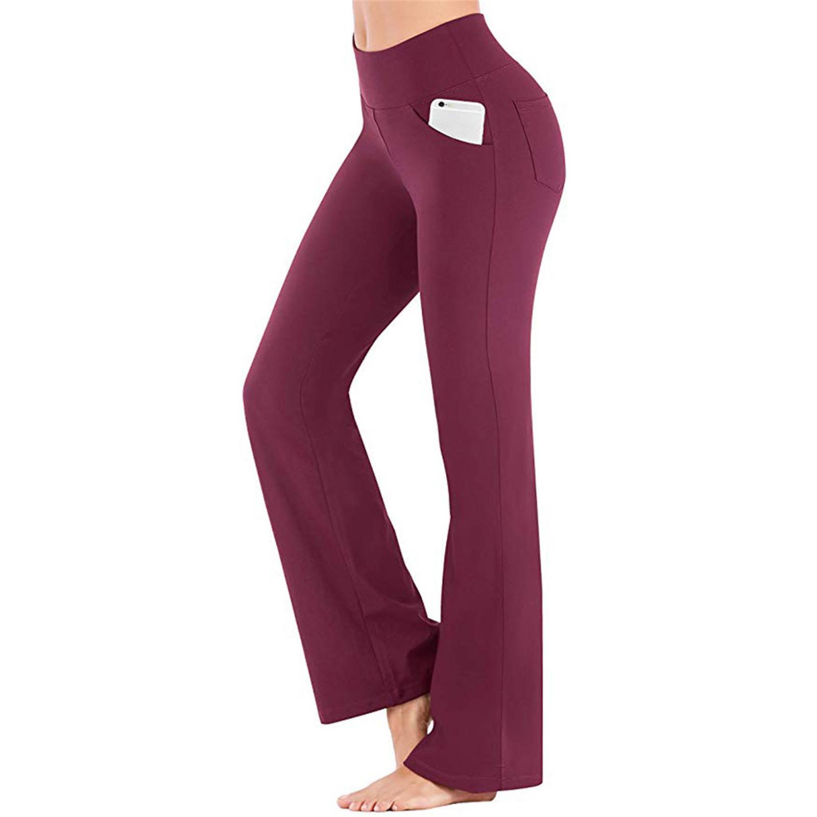 Bootcut-Yogahose für Damen mit Taschen, hohe Taille, Sweat-Boot-Hose, 4 Taschen, Arbeitshose, Schlag-Leggings für Damen XL weinrot von Joom DACH